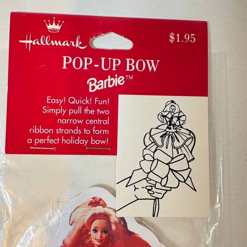 Vintage 1995 Hallmark Barbie Pop-Up Bow Holiday Barbie Red Gown Gift Wrap New